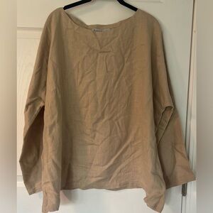 Women's Tan Love and Confuse Linen Boatneck Top
